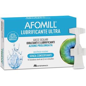 AFOMILL Lubrificante Ultra - Gocce Oculari Sterili 10 Flaconcini da 0,5 ml con Acido Ialuronico al 0,4%