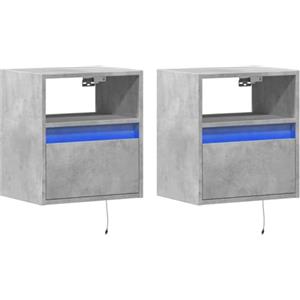 vidaXL Comodini a Parete con Luci LED 2 pz Grigio Cemento, Comodino sospeso, Comodino, mobili per Camera da Letto, Comodino a Parete, Porta Telefono