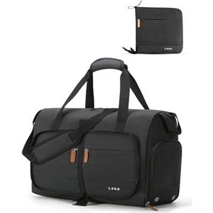 Lekesky Borsone da Viaggio Donna Uomo 30L, Borsa da Viaggio Weekend Pieghevole con Scomparto Scarpe e Tracolla, Leggero Impermeabile Borse Bagaglio a Mano per Palestra Ospedale Mare Vacanza, Nero