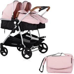 Mon Mobilier Design DUO SMART Passeggino gemellare o per bambini di età vicina, larghezza 79 cm, Rosa senza cosy