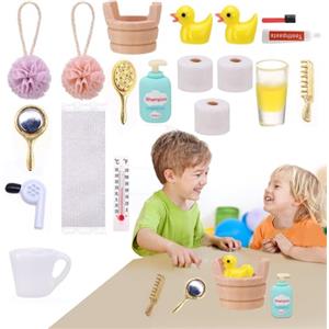 DELAIHUIL Set di accessori per gnomi, 19 pezzi in miniatura, accessori per il bagno, per porta di gnomo, accessori per la casa delle bambole e accessori per il bagno