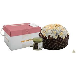 Fiasconaro Panettone Oro Bianco, con Crema di Mandorla da Spalmare, Ricoperto di Cioccolato Bianco e Fogliame di Mandorle, senza Uvetta e Canditi - 1000 gr