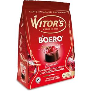 WITOR'S - Il Boero Originale - Cioccolatini Ripieni con Cuore di Ciliegia e Liquore - Praline di Cioccolato Finissimo - Snack Dolci di Cioccolato Fondente Extra - Busta da 200 gr