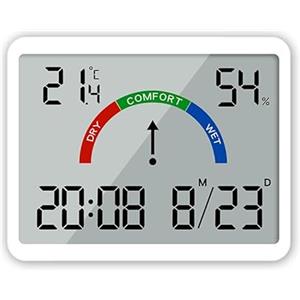 Colexy Sveglia Digitale, Piccolo Display LCD con Temperatura & Umidità, 12/24 H & ℃/℉, Magnetica, Orologio Portatile a Batterie per Casa Ufficio Scuola e Viaggio, Montabile a Parete e Tavolo (Bianco1)