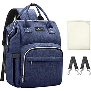 Viedouce Borsa per Pannolini Zaino Fasciatoio, Zaino Mamma,Impermeabile Resistente Ai Graffi Stoffa Oxford Grande Capacità Borsa, con Fasciatoio Portatile e 2 Ganci di Passeggino (Blu)