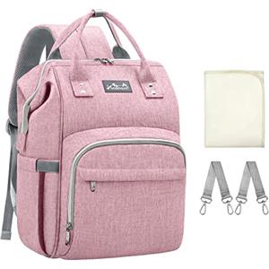 Viedouce Borsa per Pannolini Zaino Fasciatoio, Zaino Mamma,Impermeabile Resistente Ai Graffi Stoffa Oxford Grande Capacità Borsa, con Fasciatoio Portatile e 2 Ganci di Passeggino (Rosa)