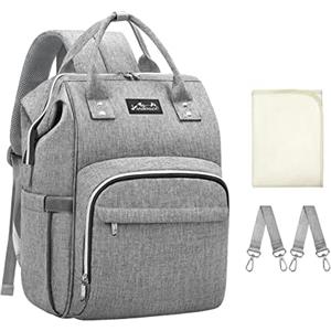 Viedouce Borsa per Pannolini Zaino Fasciatoio, Zaino Mamma,Impermeabile Resistente Ai Graffi Stoffa Oxford Grande Capacità Borsa, con Fasciatoio Portatile e 2 Ganci di Passeggino (Grigio)