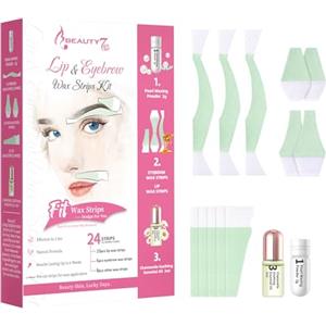 Beauty7 Strisce di Cera Depilatorie Viso, Strisce di Cera per Sopracciglio + Labbra, Capelli Shaper Sopracciglia a Casa, 24 Strisce con Polvere di Perle e Olio Essenziale per Pelle Sensibile Beauty7