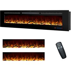 Rodalflame 127 cm, 50 camini elettrici, da incasso e da parete, per interni con telecomando, 13 fiamme di colore con legno e cristallo, timer 9H