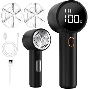 BZGG Levapelucchi Elettrico,Display Digitale LCD,Rimuove i Pelucchi per 3 Livelli di Potenza Regolabili, Taglia Pelucchi a 6 Lame per vari Tessuti,Nero