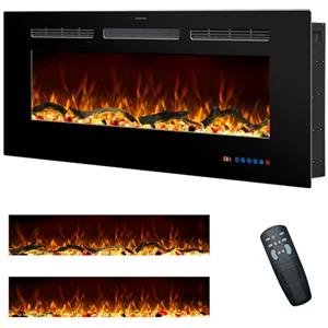 Rodalflame Camino elettrico da 42 pollici, da incasso e da parete per interni con telecomando, 13 fiamme di colore con legno e cristallo, timer 9H