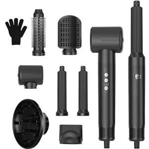 MogaWave Airstyler 7 in 1,1400 W, asciugacapelli con diffusore con 3 temperature, set multi styler, ferro arricciacapelli ad aria da 30 mm, spazzola per lo styling, per asciugatura, arricciatura, levigatura
