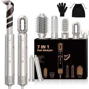 MogaWave Asciugacapelli Air Styler 7 in 1,Ferro arricciacapelli ad aria da 44 mm,Pulsante Vento Freddo,3 Temperature,Hair Styler Professionale Multifunzionale 110000 U/Min, per lisciare, arricciare i capelli