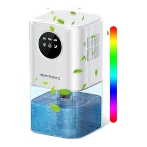 Homtronics Deumidificatore Casa Muffa 1700ml, Deumidificatore Portatile Silenzioso, 7 Colori di Luce, Automatico, Timer 24 Ore, per Spogliatoio, Bagno, Camera, Bianco