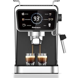 Rohnson Macchina per Espresso Caffè Macinato, Pompa da 20 Bar, Serbatoio Acqua Rimovibile da 1,5 L, 1350W, Tecnologia Caldo e Freddo, Lancia Vapore per Latte, Facile da Pulire, Design Efficiente