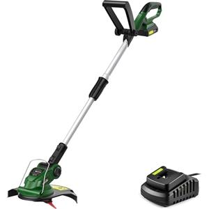 SnapFresh Tagliabordi a Batteria con 20 Lame in Nylon, Larghezza di Taglio 26 cm, Design Leggero da 1,5 kg, Asta Telescopica, Impugnatura Regolabile, Protezione per Fiori, con Batteria e Caricatore Ra