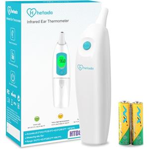 hetaida Termometro Febbre, Termometro Auricolare, Termometro Digitale con Allarme Febbre e Lettura Istantanea, Spegnimento Automatico, per Adulti, Neonati, Bambini - Bianco