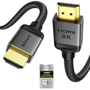 Silkland 10K 8K Cavo HDMI 2.1 50cm, Certificato Cavo HDMI® 4K@144Hz/120Hz 8K@60Hz, eARC, HDR10, Dolby Atmos, 48Gbps, HDCP2.3 con HDTV/Soundbar/PS5/Blu-ray/Switch/Beamer/Laptop/Display/TV Box/PC