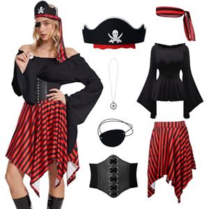 YQVGFBY Costume da Pirata Donna, Vestito Medievale Vichingo, Per Halloween, Carnevale, Cosplay (Nero, S)