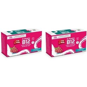 Sanavita B12 Integratore alimentare con B12, B6 e Zinco - 15 flaconcini liquidi per confezione Gusto lampone (Confezione da 2)
