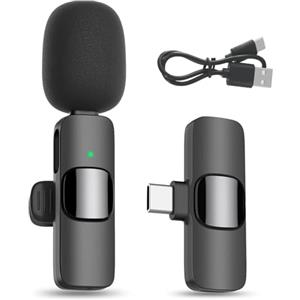 Alles Gute Microfono Wireless Androide Mini Microfono Lavalier Plug&Play per YouTube/Live Stream/Vlog/Intervista/Videoregistrazione/Podcast, con 2.4G Ultra Low Delay Costruito in Chip di Riduzione del Rumore