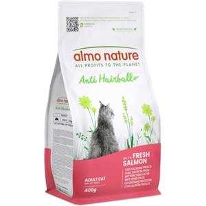 Almo Nature Anti Hairball - Crocchette Gatto Adulto con Salmone Fresco, con Miscela di Fibre Vegetali per Contrastare la Formazione di Boli di Pelo - Sacco da 400g