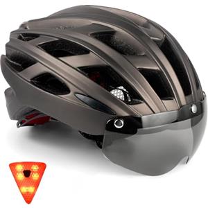 KINGLEAD Casco Bici con Luce di Sicurezza e Visiera Magnetica,Casco da Ciclismo Uomo Donne Adulto Bici da Corsa Casco da Bicicletta Certificato CE Regolabile Casco MTB Skateboarding 57-62CM