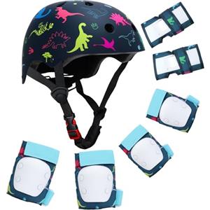 YOOXARMOR Casco da Bici per Bambini, Caschi per Bambini degli Animato 3-5-8 anni,Set di Protezioni Sportive Leggere con Ginocchiere, Gomitiere e Polsiere per Skateboarding Bicicletta Scooter
