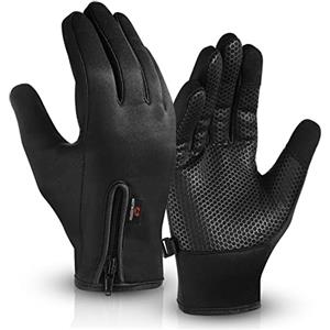 WESTWOOD FOX WFX - Guanti da ciclismo termici per touchscreen, neri, invernali, caldi, antivento, antiscivolo, fodera in pile, guanti da bici, guanti caldi per uomo e donna (XL, Nero)