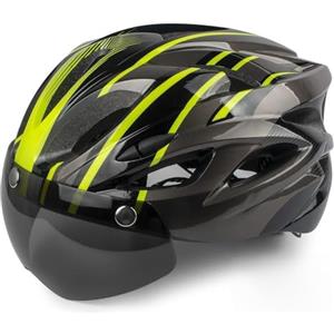 Shinmax Casco Bici con Luce di LED, Casco con Visiera Magnetica Staccabile Shield Casco da Bici Leggero Regolabile Casco da Bicicletta Unisex Adulto Skateboarding Sci Snowboard 56-62cm