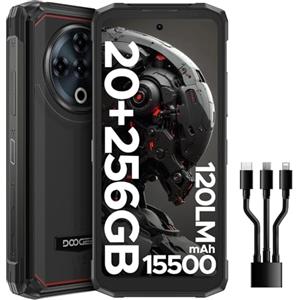 DOOGEE Fire 6 Power Rugged Smartphone, 20+256GB/2TB TF,15500mAh/18W, 6.56" 90Hz, Octa Core Telefono indistruttibile,50MP+8MP Fotocamera, BT5.0, 4G Dual Sim/NFC/Fingerprint/Face ID/OTG/GPS,Nero