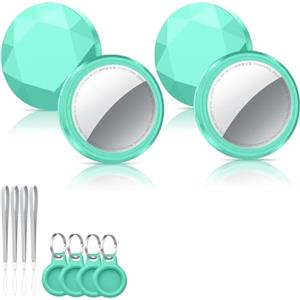QCOQ Tracker Tag 4 pezzi Ciano Menta, Bluetooth Trova Oggetti Compatibile con Apple Dov'è (solo iOS), Smart Tracker Localizzatore per Bagagli/Borse/Portafogli Chiavi Tag Tracking, Batteria Sostituibile
