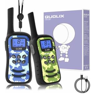 QUOLIX Walkie Talkie Ricaricabili per Bambini, Radio 8 Canali a Lunga Distanza con Torcia per Esterno Ragazzi 3-12 Anni (Blu+Verde)