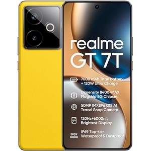 realme GT 7T 5G Smartphone 12+512GB,Fotocamera 50MP IMX896 OIS,Dimensione del Chip 8400-MAX,Batteria 7000mAh Titan,Schermo 6.78'' 120Hz 6000nits Pro-Esports,NFC,Giallo