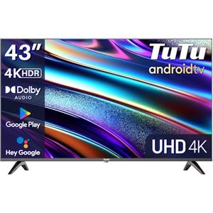 TuTu Smart TV 43 pollici Televisori 4K UHD HDR HLG Android TV APP Store Triplo Tuner WiFi Bluetooth HDMI USB (TUS43UQ1A, 2024)