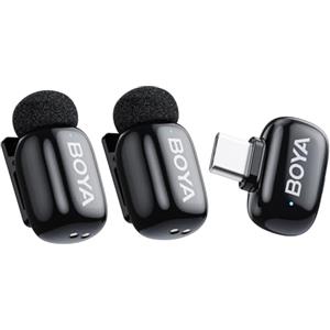 BOYA Mini microfoni lavalier wireless per Android con spina USB C, riduzione del rumore, durata della batteria 6 ore di 100 m, cambia voce AI per registrazione video intervista podcast (2TX+1RX
