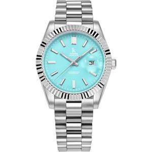 Alienwork Orologio Uomo Donna Argento Bracciale in Acciaio Calendario Data Blu Chiaro Classico Elegante