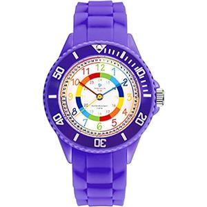 Alienwork Kids Orologio di Apprendimento Bambini Ragazze Viola Bracciale in Silicone Multicolore bambini Impermeabile 5 ATM Tempo di Apprendimento