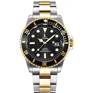 Alienwork Orologio Uomo Donna Argento Bracciale in Acciaio Oro Calendario Data Nero Elegante