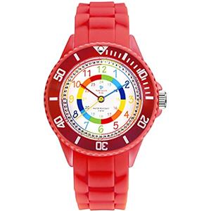 Alienwork Kids Orologio di Apprendimento Bambini Ragazze Rosso Bracciale in Silicone Multicolore bambini Impermeabile 5 ATM Tempo di Apprendimento
