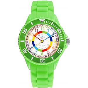 Alienwork Kids Orologio di Apprendimento Bambini Ragazzi Ragazze Verde Bracciale in Silicone Multicolore bambini Impermeabile 5 ATM Tempo di Apprendimento