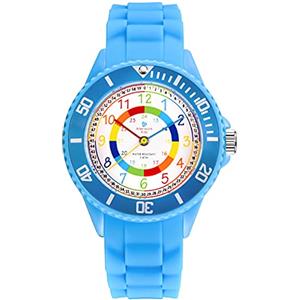 Alienwork Kids Orologio di Apprendimento Bambini Ragazzi Ragazze Blu Chiaro Bracciale in Silicone Multicolore bambini Impermeabile 5 ATM Tempo di Apprendimento