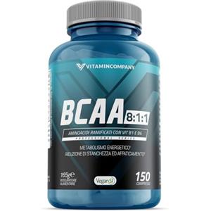 VitaminCompany - BCAA 8:1:1 - Aminoacidi Ramificati BCAA 8:1:1, 1 Grammo per Compressa, con Vitamina B1 e Vitamina B6, Recupero e Ricostruz