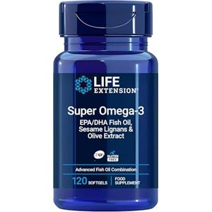 Life Extension - Super Omega-3 Plus EPA/DHA 120 Capsule - Lignani di Sesamo, Estratto di Oliva - Omega-3 ad Alto Dosaggio per la Salute di Cuore e Cervello
