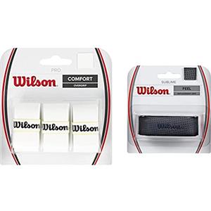 Wilson Grip Wrz4014Wh Impugnatura PRO Overgrip, Unisex, Bianco, 3 Unitã & Grip Wrz4202Bk Impugnatura Sublime Grip, Grip Base, Unisex, Nero, 1 Unita