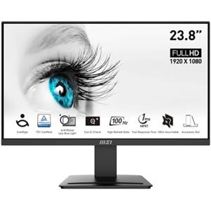 MSI PRO MP2412 - Monitor ergonomico per computer aziendale da 23,8, FHD 1920 x 1080, VA, senza cornice, 100 Hz, 1 ms, compatibile con inclinazione, porta HDMI&DP, VESA, colore: nero