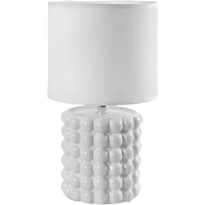 MA MAISON Lampada da Tavolo con Base Tonda in Ceramica - Comodino, Moderna, Soggiorno, Paralume, Camera da Letto, Abat Jour, d'Appoggio, Illuminazione - Effetto Bubble (Bianco 18x33 cm)