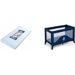 Foppapedretti Climatic Materasso 124 x 63 x 12 cm, Bianco & Teddytour Lettino Da Viaggio, Blu, 127 x 67 x 78 Cm