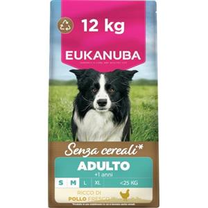 Eukanuba Adult Small & Medium - Cibo secco completo senza cereali con pollo fresco per cani adulti di taglia piccola e media, 12 kg