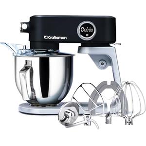 Kraftsman Impastatrice Planetaria Kraftsman in Metallo, 5L Robot da Cucina Multifunzione, 800W, 8 Velocità con Timer, Impastatrice Professionale con 4 Fruste in Acciaio Inox, Ideale per Impasti Duri (Nero)